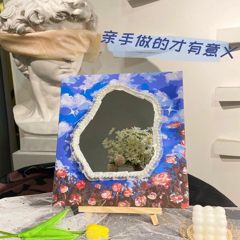 镜子diy沐小北不规则数字油画新款网红风画板梳化妆镜材料包跨境