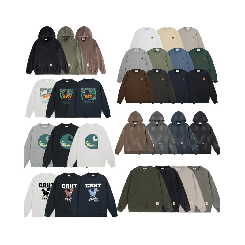 2025 Carhartt Classic Washed Embroidered Printed Men's Hooded Crewneck Loose Sweatshirt Spring Cross-Border Hot Sale