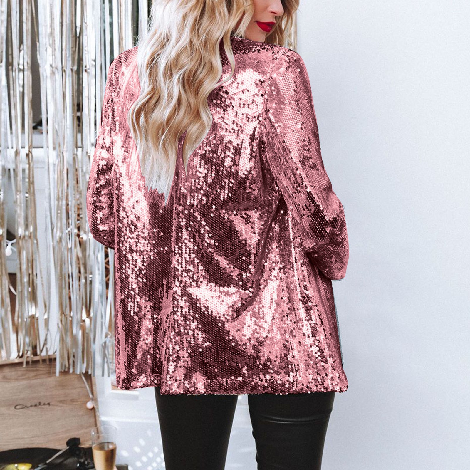 Sequined Long-sleeve Shacket For Women Spring Casual Stylish_voghion.com