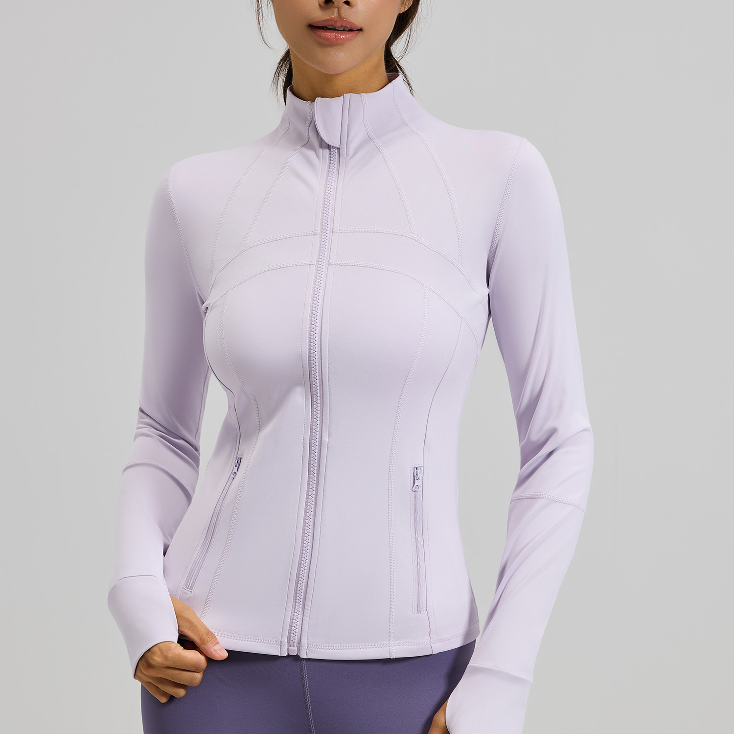 Chaqueta deportiva estilo europeo y americano con patchwork, transpirable, elástica, con bolsillos, para correr, ciclismo, deportes y yoga.