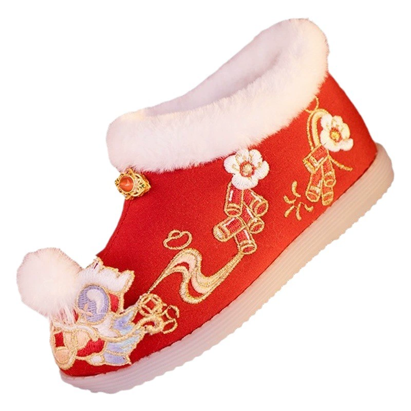 Jinlong Fufu 2023 Новая зимняя обувь Hanfu для Года Дракона С Новым Годом Древний стиль Вышитая танцевальная Тканевая обувь для девочек