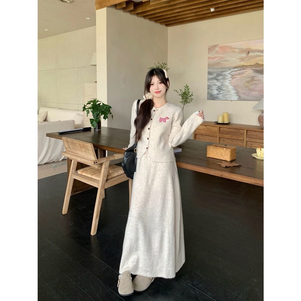 Women's Clothing Long Sleeved Cardigan Top And Skirt Two Piece Set For Women Autumn Outfit Youthful Slimming And Flattering_ecoleips.com
