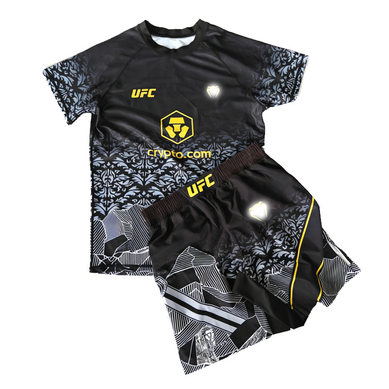 High-Elasticity Quick-Dry Ufc Fighting Suit Black and Gold Dark Pattern Anti-Abrasion Clothing Fighting Shorts Mma Sanda Training Set Outdoor Sports
