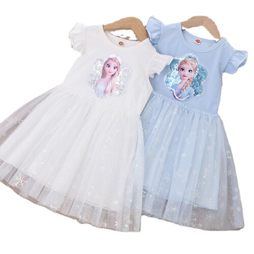 2024 Summer Girls' Clothing New Dress with Sleeveless Design, Sparkling Princess Dress, Cartoon Net Dress for Foreign Trade, Drop Ship One Piece