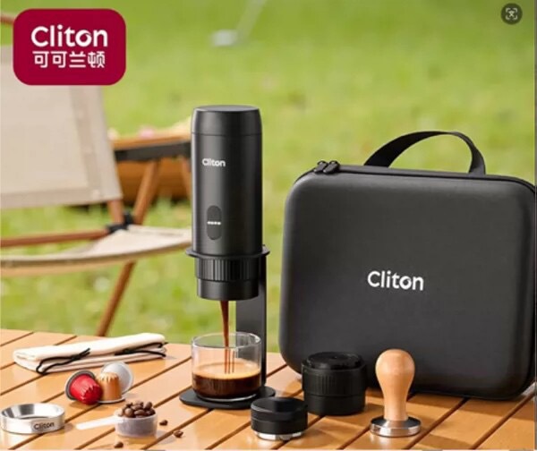 S2 portable coffee machine black + powder ring + powder hammer + 03 storage bag + powder distributor + cliton black stand