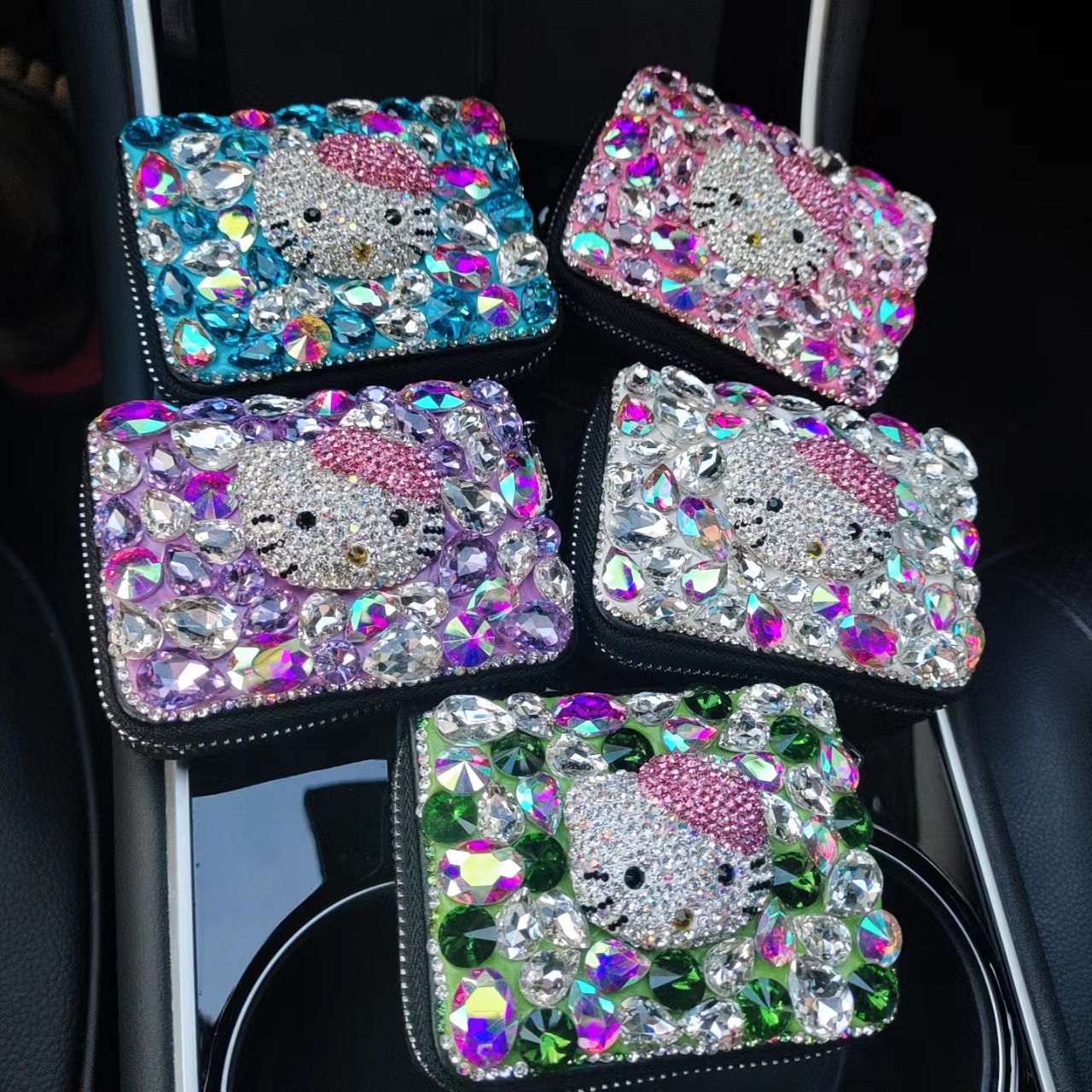 Premium Cowhide Leather Cat-themed New Design Diamond-studded Card Holder with Multiple Card Slots for Women, Multifunctional Pull-out Card Bag