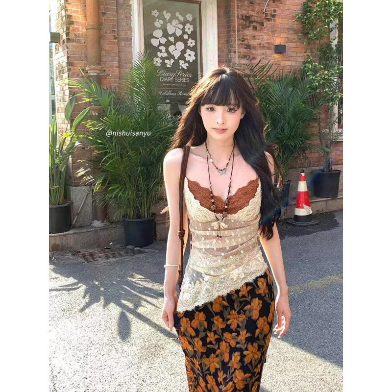 紫色连衣裙女夏季穿搭特别漂亮掐腰裙长裙外搭蕾丝上衣两件套显瘦|undefined