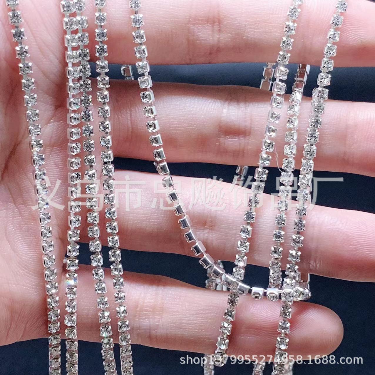 Cadena de garra encriptada de 1.5-4mm, cadena de diamantes de imitación, cadena de garra de cobre, cadena para vestido de novia, cadena para arte de uñas, cadena de encaje DIY hecha a mano para ropa, zapatos y sombreros