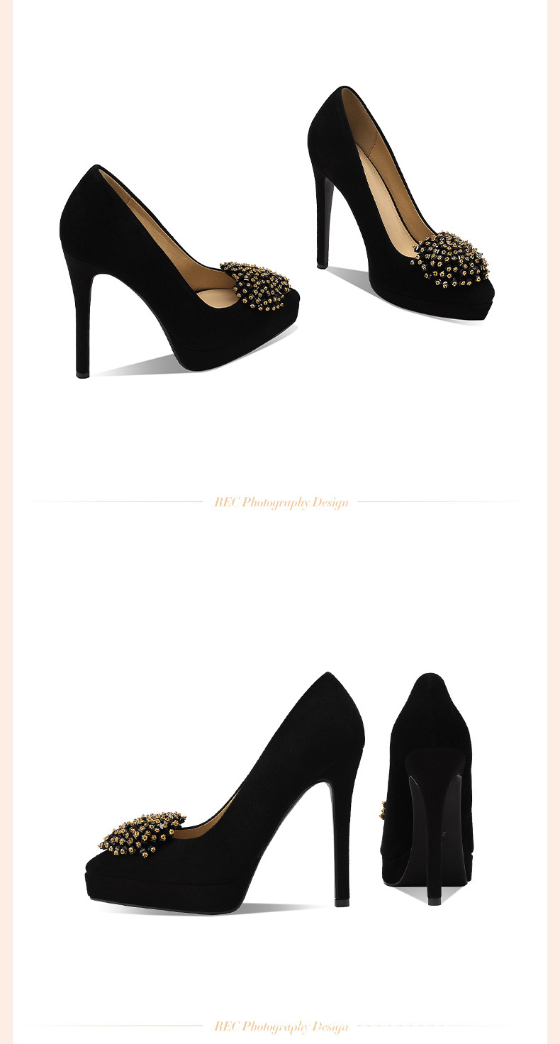 Giày cao gót nữ mũi nhọn phong cách Pháp, gót nhọn 10 cm, đế platform da thật, đính đá rhinestone — Màu nâu nhạt 10 cm chi tiết 2