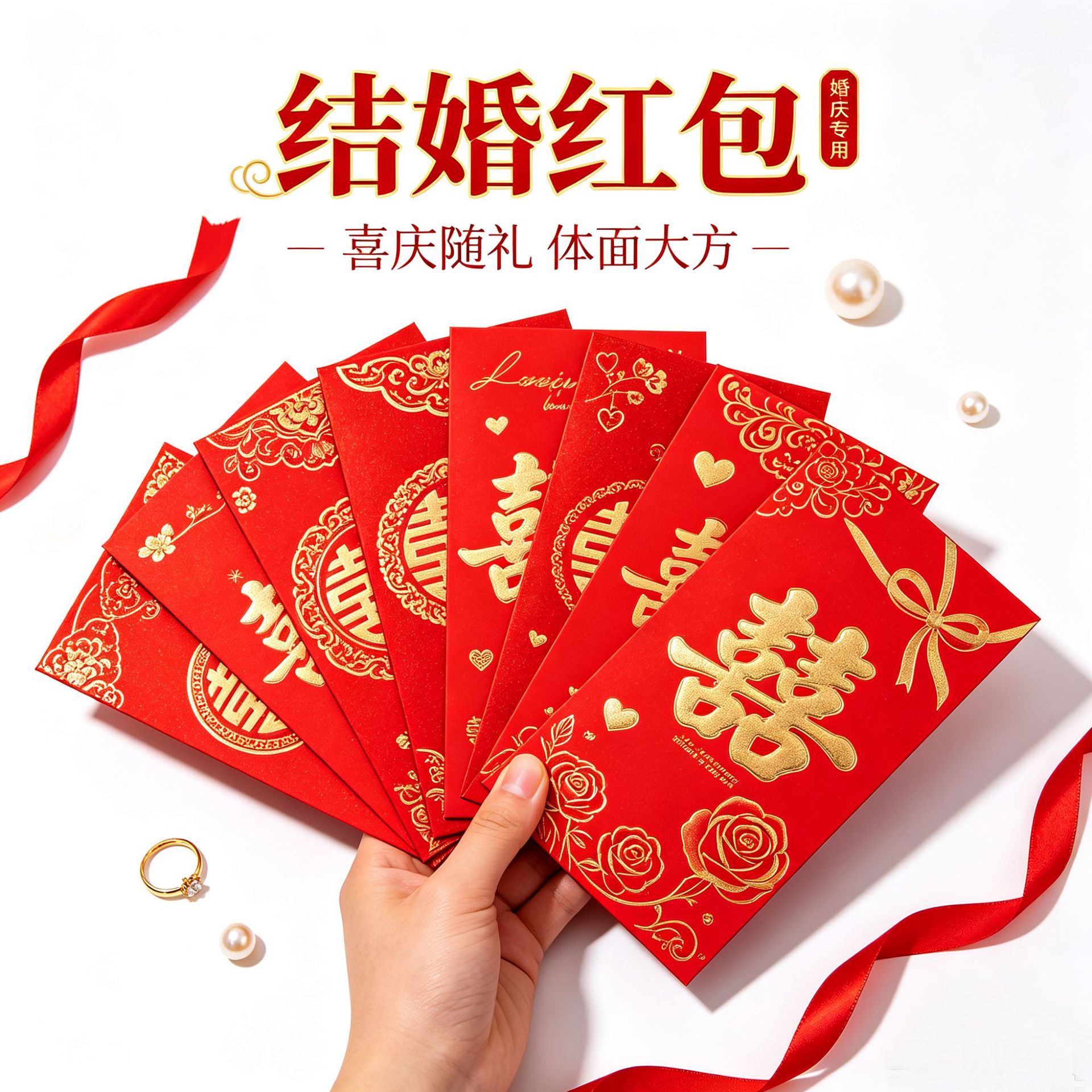 Large-sized red envelopes, embossed with gold foil, for New Year celebrations, weddings, and corporate events; paper red envelopes for weddings