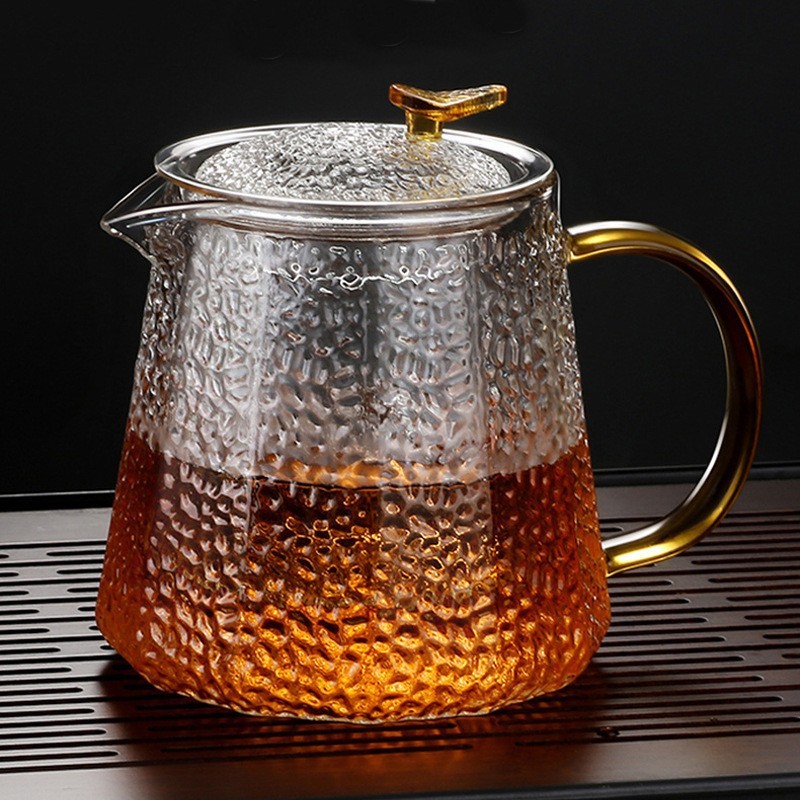 Cross-border Household Heat-resistant Glass Flower Teapot Thickened Hammer Pot Soaking Teapot High-temperature Resistant Boiling Teapot Glass Tea Set