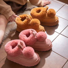 包跟棉拖鞋女冬季外穿可爱毛球室内家居加厚毛绒保暖防滑高帮棉鞋