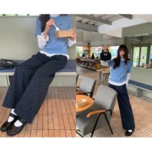美式复古碎花裤腿休闲裤女秋季2025新款窄边宽松直筒裤