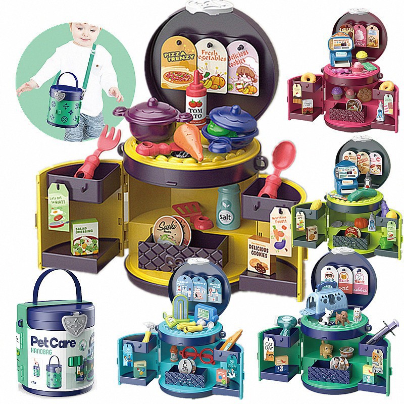 Juguetes de cocina para niños simulación de chicas maquillaje herramientas de cocina maleta de mesa de comedor conjunto de utensilios médicos