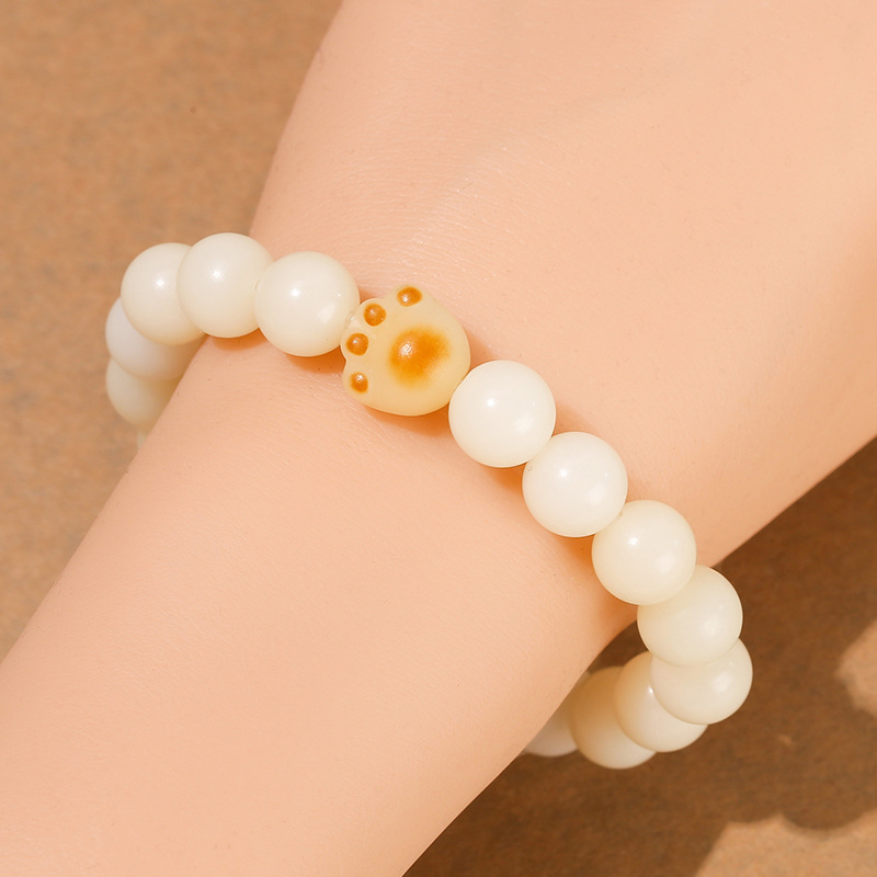 jingzhou jewelry artistic cute girl bodhi seeds bracelet wholesale white jade bodhi charcoal cat‘s paw  bracelet