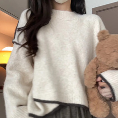 设计感不规则撞色毛衣女新款秋冬宽松慵懒风软糯高级感套头针织衫