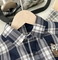 2024 Spring Boys' Children's Cotton Checkered Cartoon Long Sleeve Shirt for Middle-Aged Children, Dropshipping Wholesale