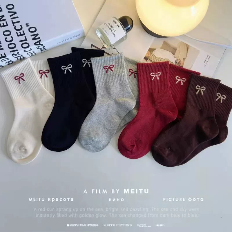 Children's cotton demi-season knee socks with bow, mid-length, for teenagers - Детские хлопковые демисезонные колготки до колена с бантами, средняя длина, для подростков