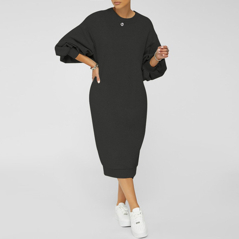 Spring Summer Five-Point Lantern Sleeve Loose Large Long Sweater Dress