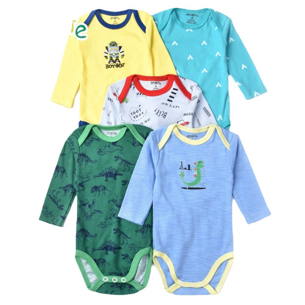 Baby long‑sleeve bodysuit 5‑pack, autumn crawling rompers, random colors, sizes 3M–24M