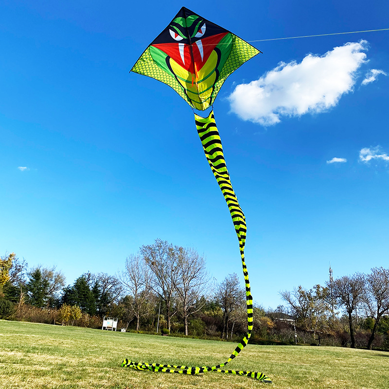 Cometa de serpiente de cola larga Weifang nuevo modelo, diseños de serpiente grande, dragón y serpiente verde, para adultos, fabricante directo, venta al por mayor para puestos