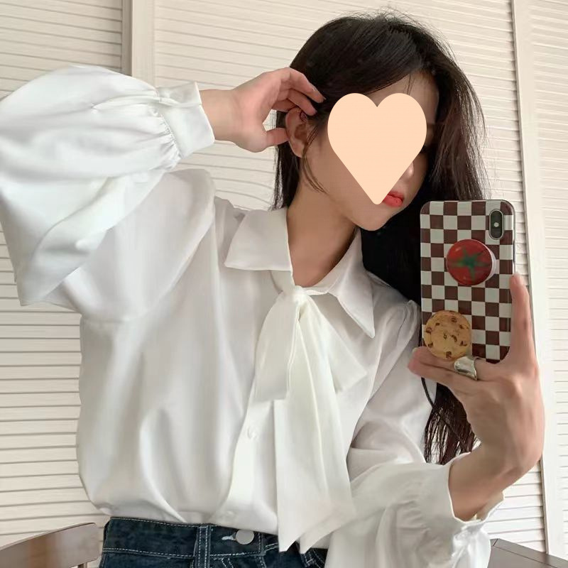Fragrant Bow Tie White Shirt Bow Spring and Summer Elegant Lady Long-Sleeved Shirt 2025 New Autum Inner Wear