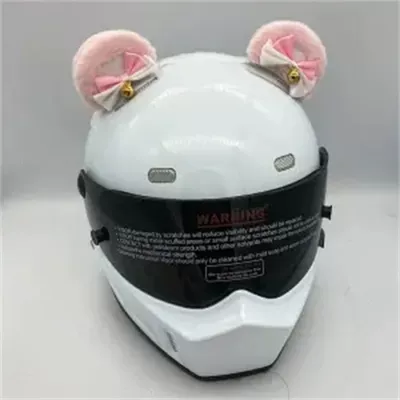 Helmet Decoration with Motosiklet dəbilqələri - pink-and-white-oval-bear-ears