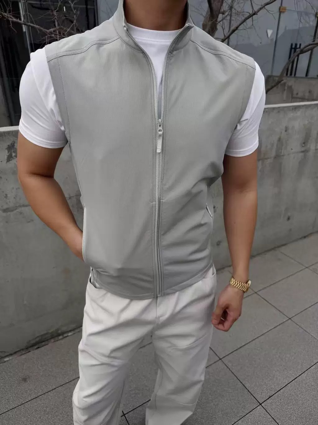 Men's Slim Fit Vest Quick Drying Breathable Sports Casual Zipper Sleeveless Top Lightweight Outdoor Summer Solid Color Stand Collar_viptrois.com