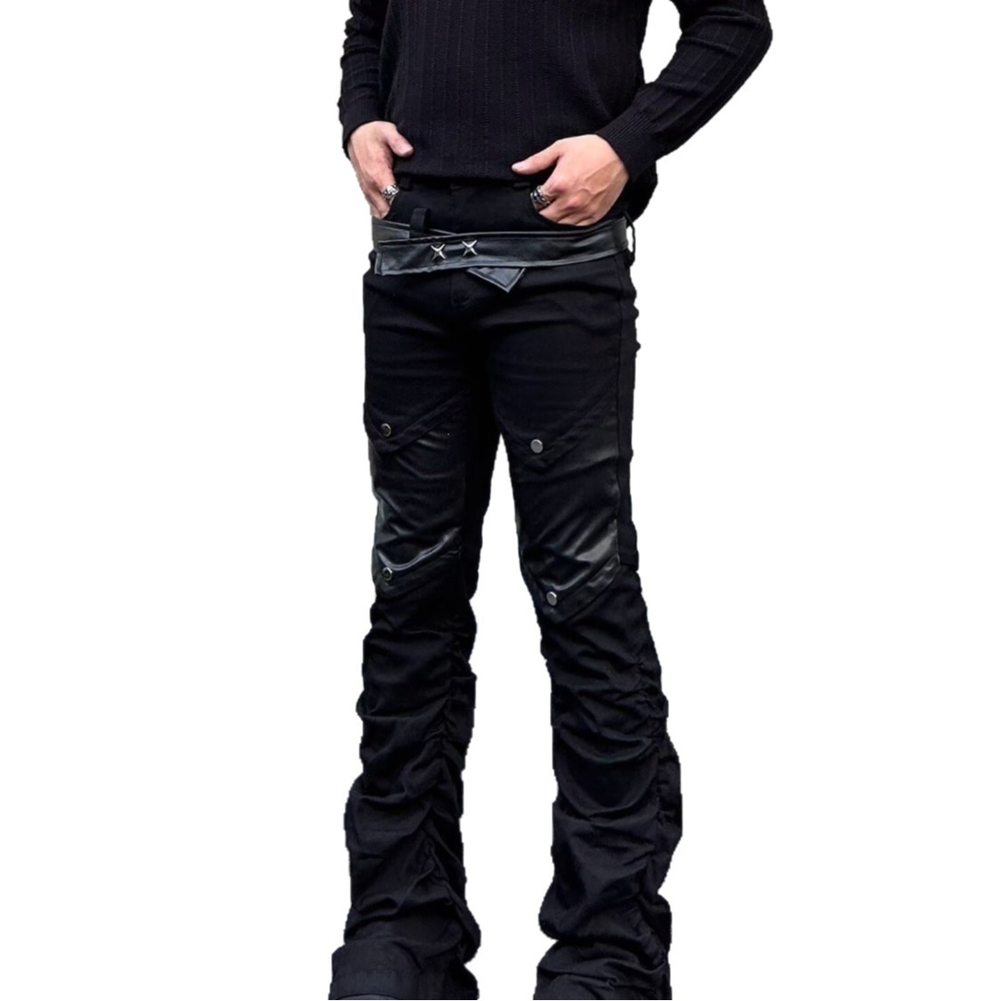 Men's Retro Washed Distressed Cleanfit Jeans Slightly Flared Slimming Black High Street Style American Vibe Curved Pants_mkmklike.com