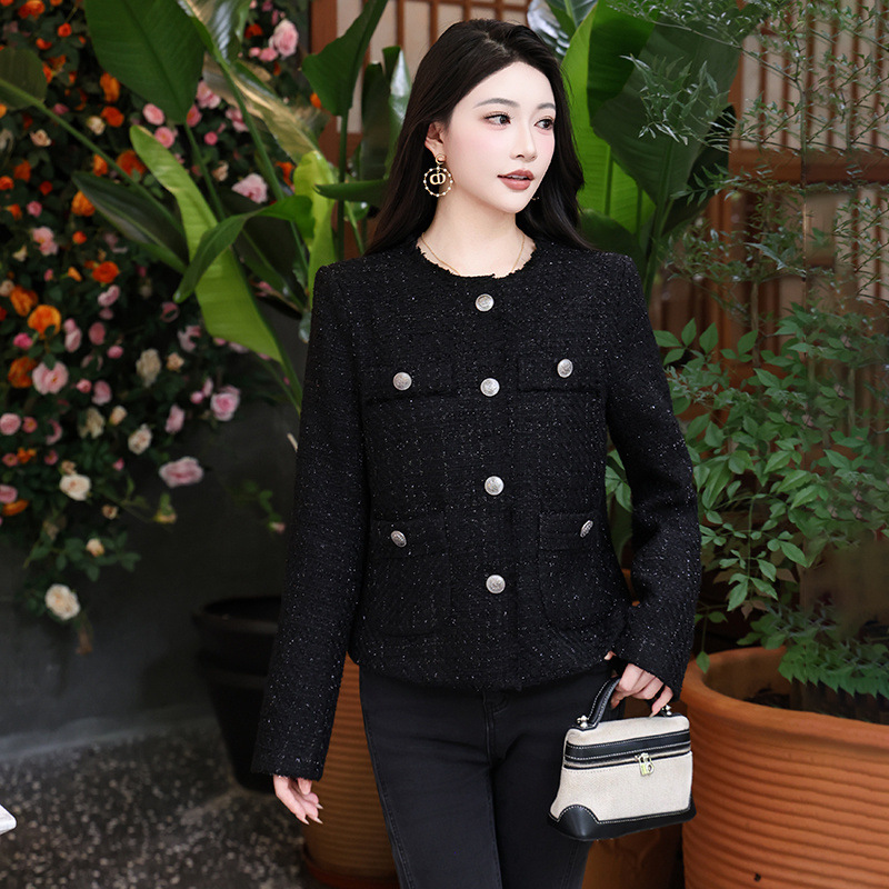 蓝色小香风外套女2025秋冬新款减龄女士短款小个子洋气粗花呢上衣|undefined