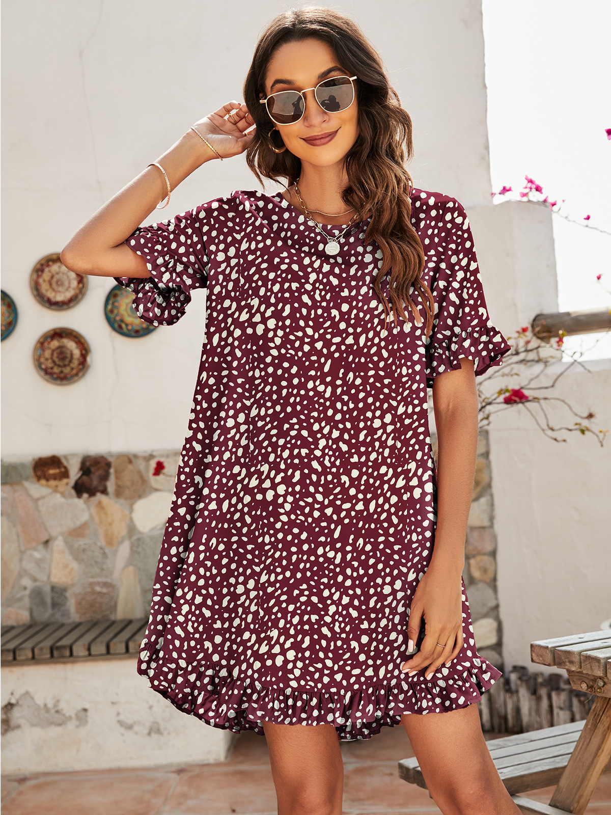 168g Weight Knee-Length Dress Length Type Short Sleeve Sleeve Length A-Line Skirt Dresses Type Flounce Sleeve Sleeve Type Polyester Fabric Type Daily Occasion Round Neck Neckline Loose Version Leopard Pattern Summer Season Women'S Gender Printing Design Fashion Style Wholesale Women'S Fashion Printing Leopard Daily Round Neck Short Sleeve A-Line Skirt 22