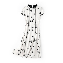 时尚真丝短袖连衣裙蝴蝶印花修身显瘦改良旗袍优雅气质桑蚕丝裙子