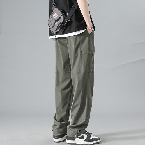 Ice Silk Work Pants for Men, Summer Thin Style, American-Style Loose-Fit Casual Paratrooper Long Trousers, Men's Sports-Performance Assault Pants