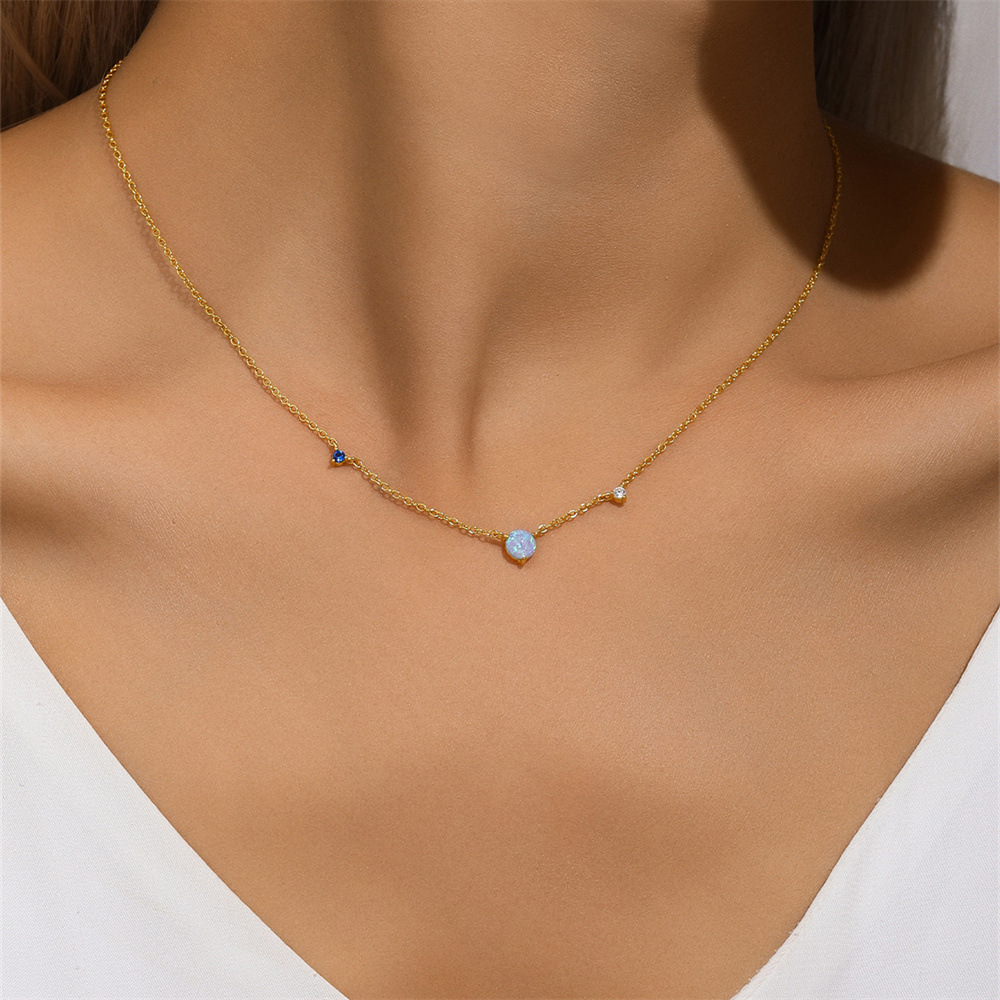 925 Sterling Silver Pendant Material 925 Sterling Silver Opal Zircon Cable Chain Plating Geometric Necklace