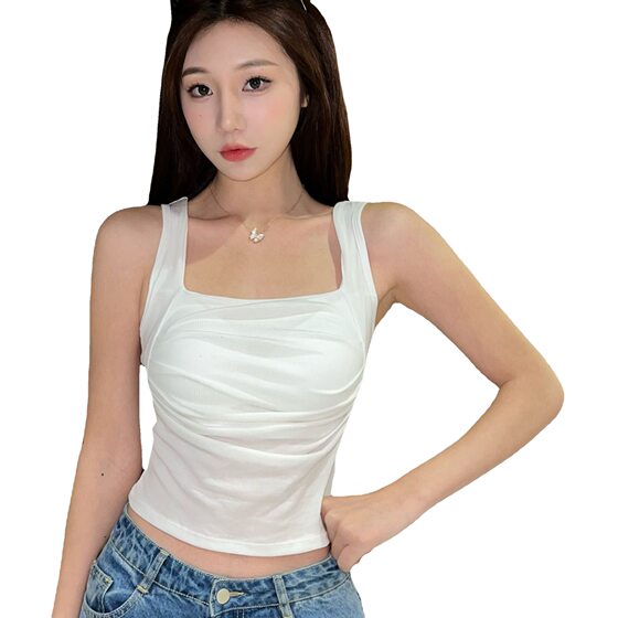 2023 New Pleated Spice Girl Camisole Pure Wind One-piece Fixed Cup No Steel Ring Slimming Beautiful Back Underwear