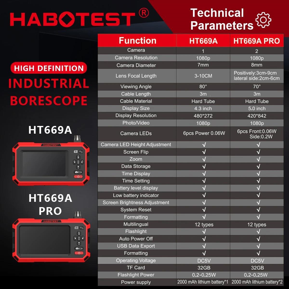 HABOTEST Taşınabilir HD Endüstriyel Borescope 4.3 İnç Ekranlı Boru Oto Onarım Su Geçirmez Kamera