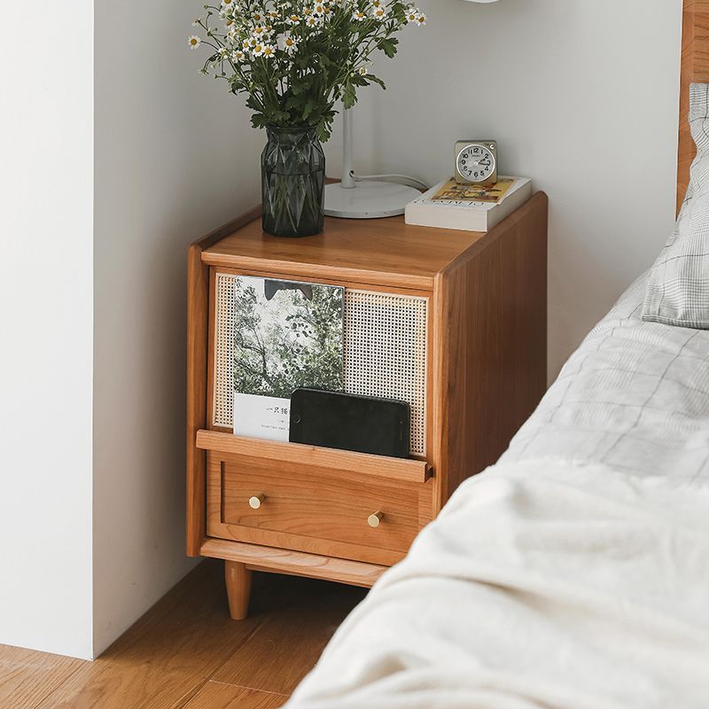 Japanese Solid Wood Bedside Table Rattan Bedroom Wabi-Sabi Storage Cabinet Simple Night Light Drawer Vintage Storage Sofa Side Cabinet