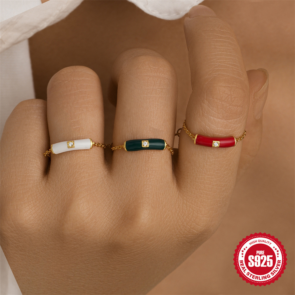 Verano nuevo estilo s925 plata esterlina pequeña barra de oro transfronteriza gota anillo de cadena de aceite personalidad femenina diseño avanzado ajustable