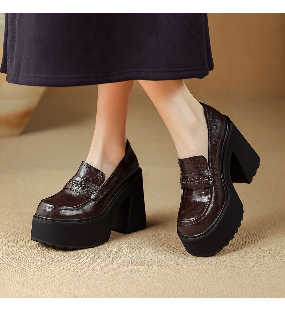 Giày loafer nữ đế dày da cừu non phong cách JK — màu nâu chi tiết 8
