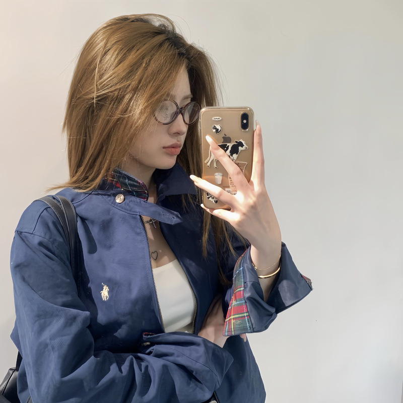 Cross Border high quality RL Ruff Old Qian Feng Pony Embroidered Cadre Executive Jacket Laps Zipper Jacket Harrington