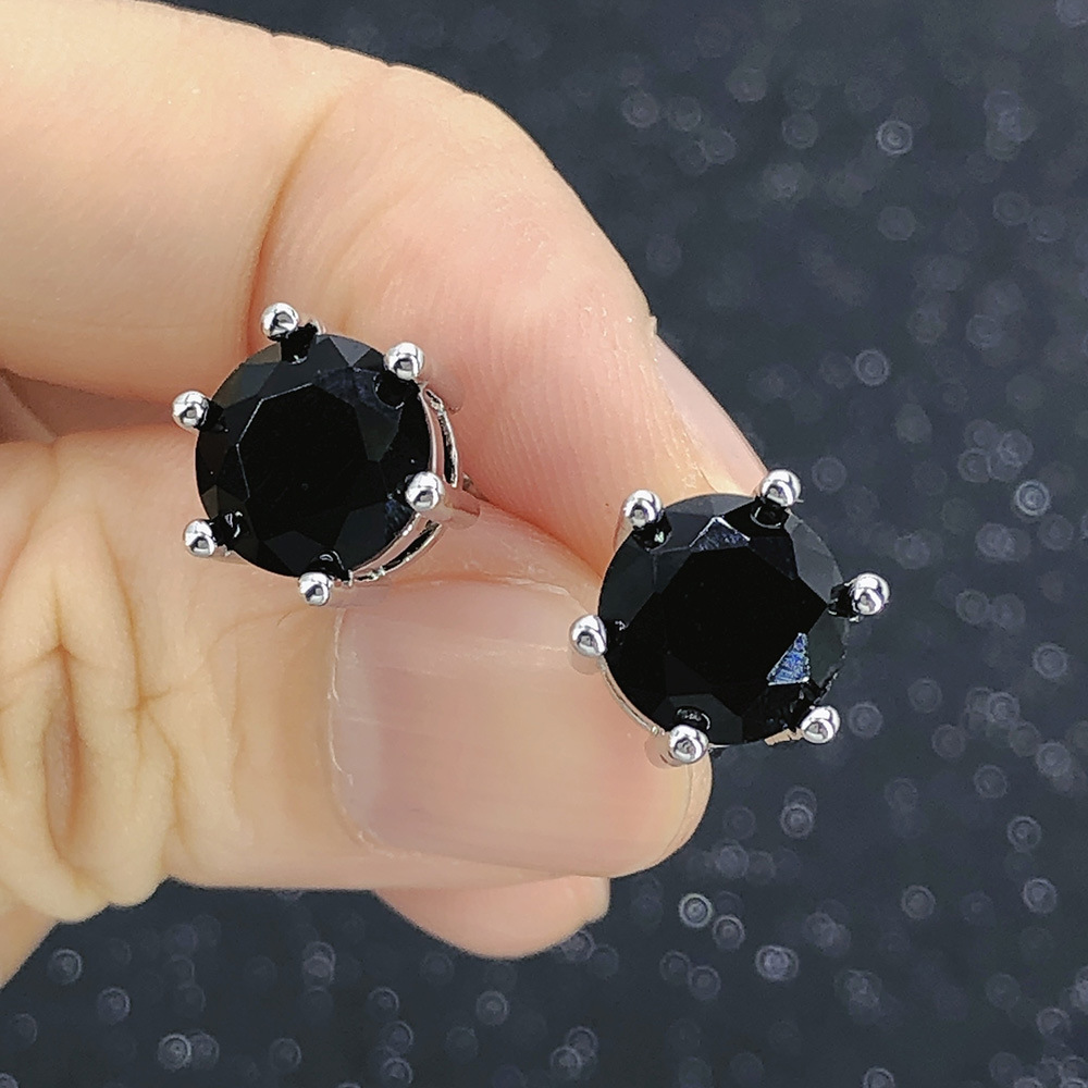 Classic Round Zircon Stud Earrings For Men Black Stone Jewelry_voghion.com