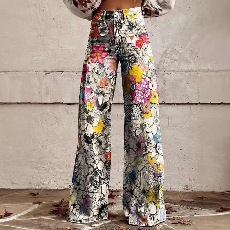 2025 Summer New Leopard Print Thin Flared Pants Hot Selling Export Denim-Resistant Pants Trendy Hot Selling Wide-Leg Pants for Women