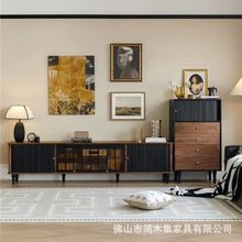 复古侘寂风黑胡桃木色电视柜斗柜黑色小户型客厅中古风家具轻奢