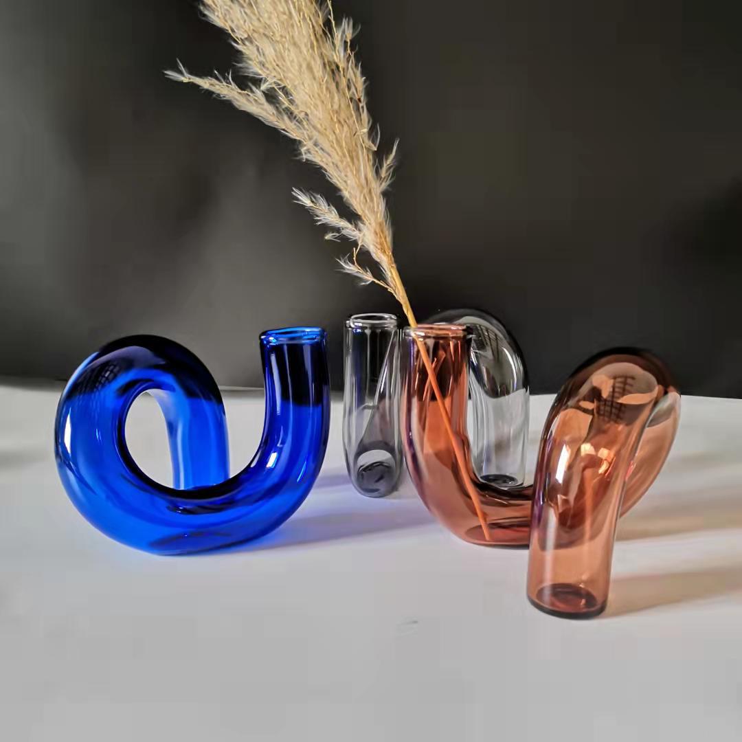 Creative glass vase irregular shaped vase ins style color Vase ornaments flower arrangement Candlestick living room art