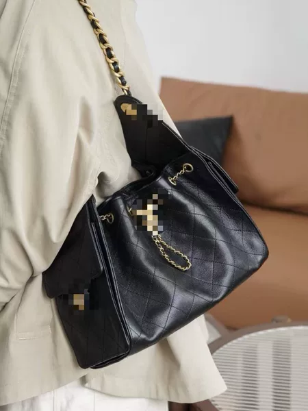 Fish Roe Cross-Border 25 Suede Autumn-Winter Cowhide New Hobo Bag Drawstring Chain Bucket Lightweight Casual Underarm Bag