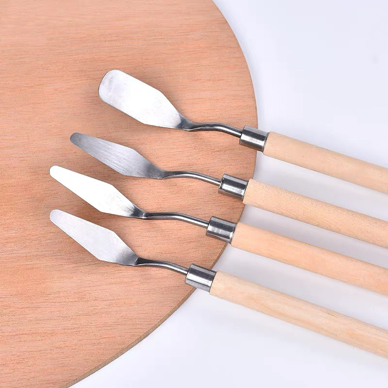 Art paint scraper wooden handle flat tip pointed knife oil painting scraper gouache acrylic spatula