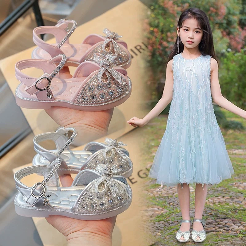 Детские сандалии для девочек, лето 2025, новые летние детские туфли, кристальные туфли для девочек, популярные туфли для малышек Эльза