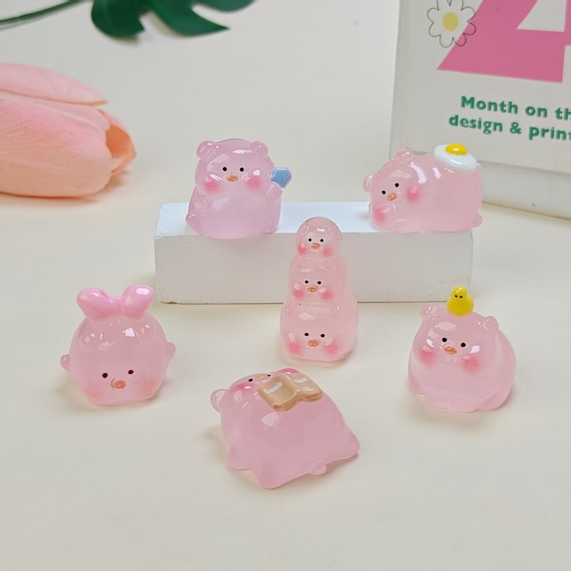 夜光立体中号树脂小粉猪手工装饰桌面车载小摆件高级感工艺品公仔|undefined