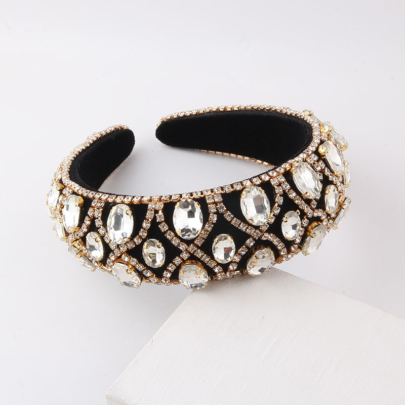 Baroque Style Solid Color Sponge Inlay Rhinestone Hair Bandpicture3
