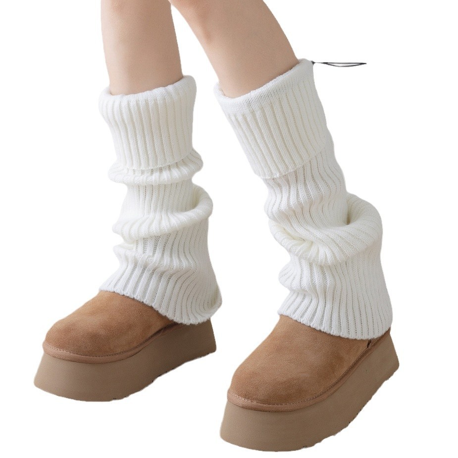 Drawstring flanged socks Hottie Hipster Pile socks chunky knit leg covers Warm foot covers_voghion.com